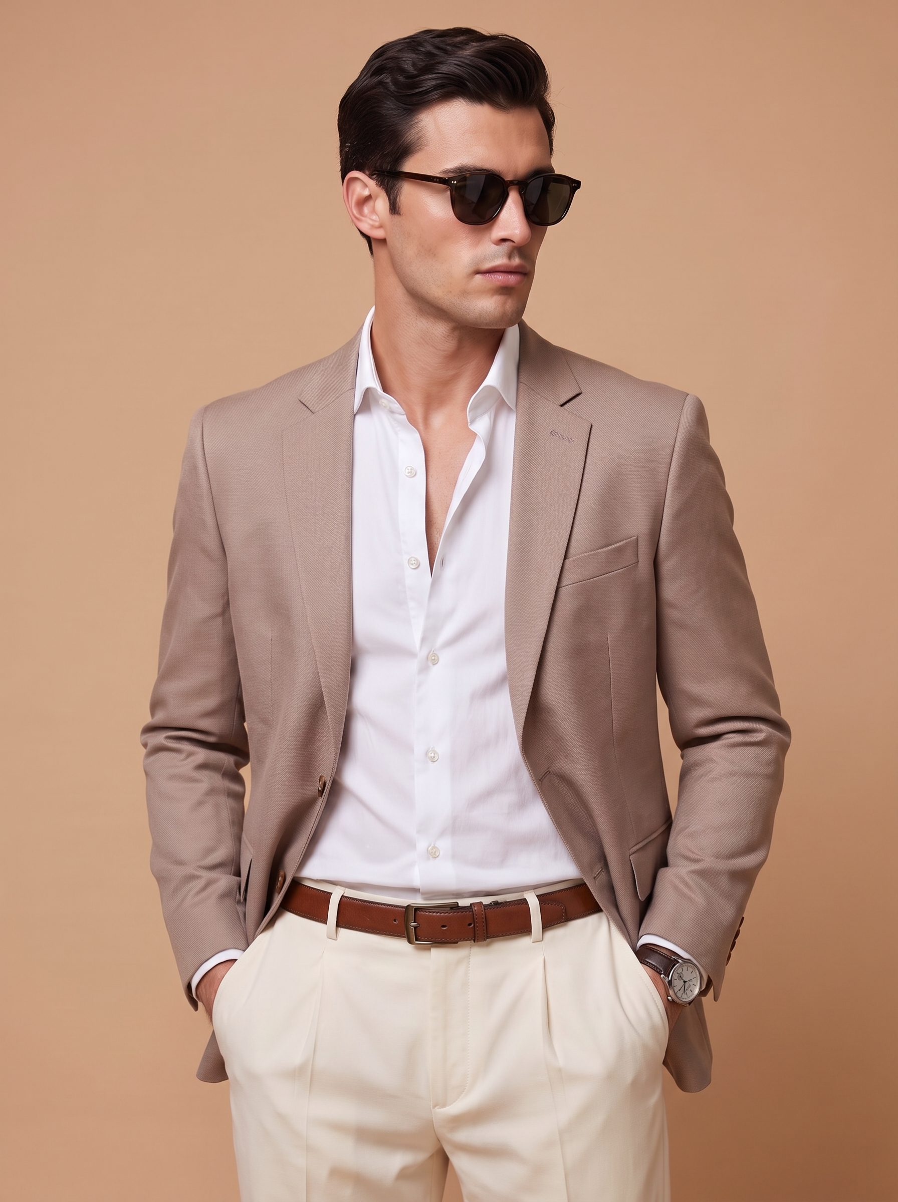 Muted Khaki Taupe Blazer Close-up