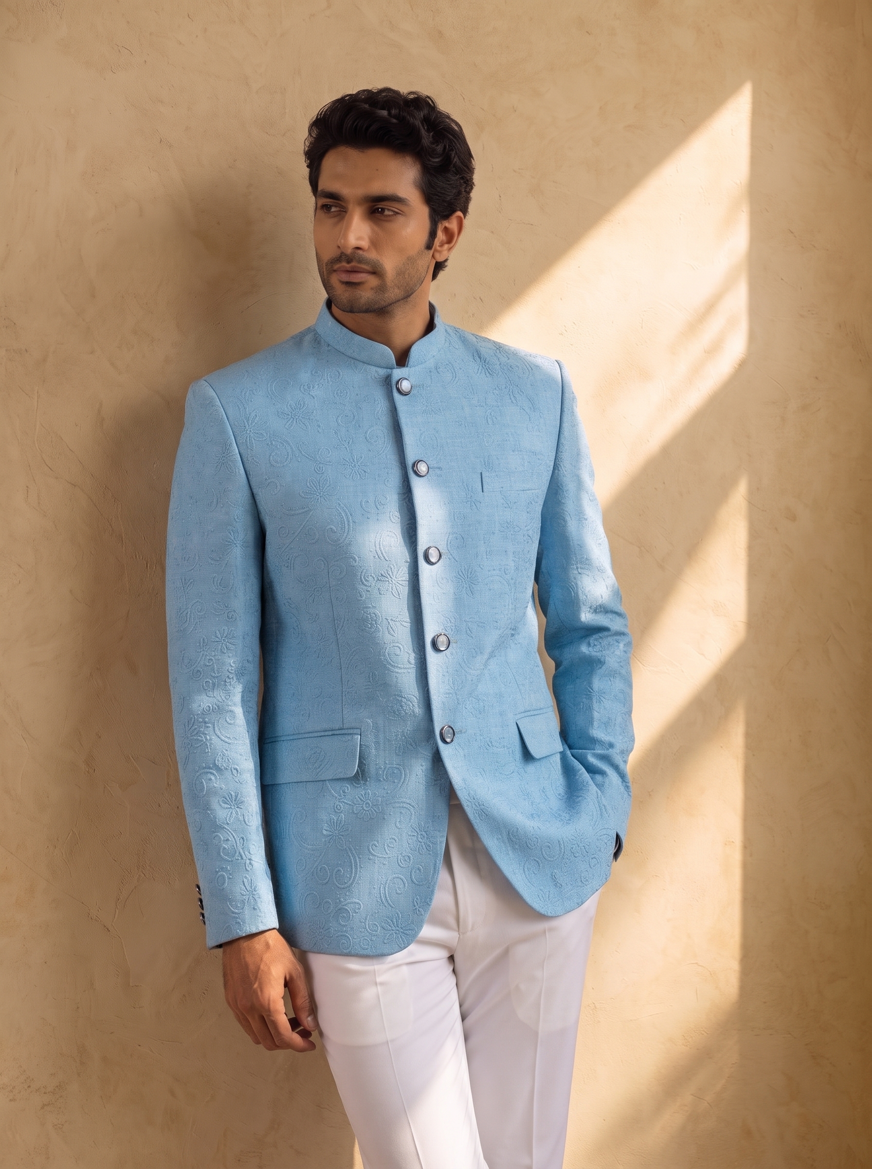 Sky blue Embossed Jodhpuri