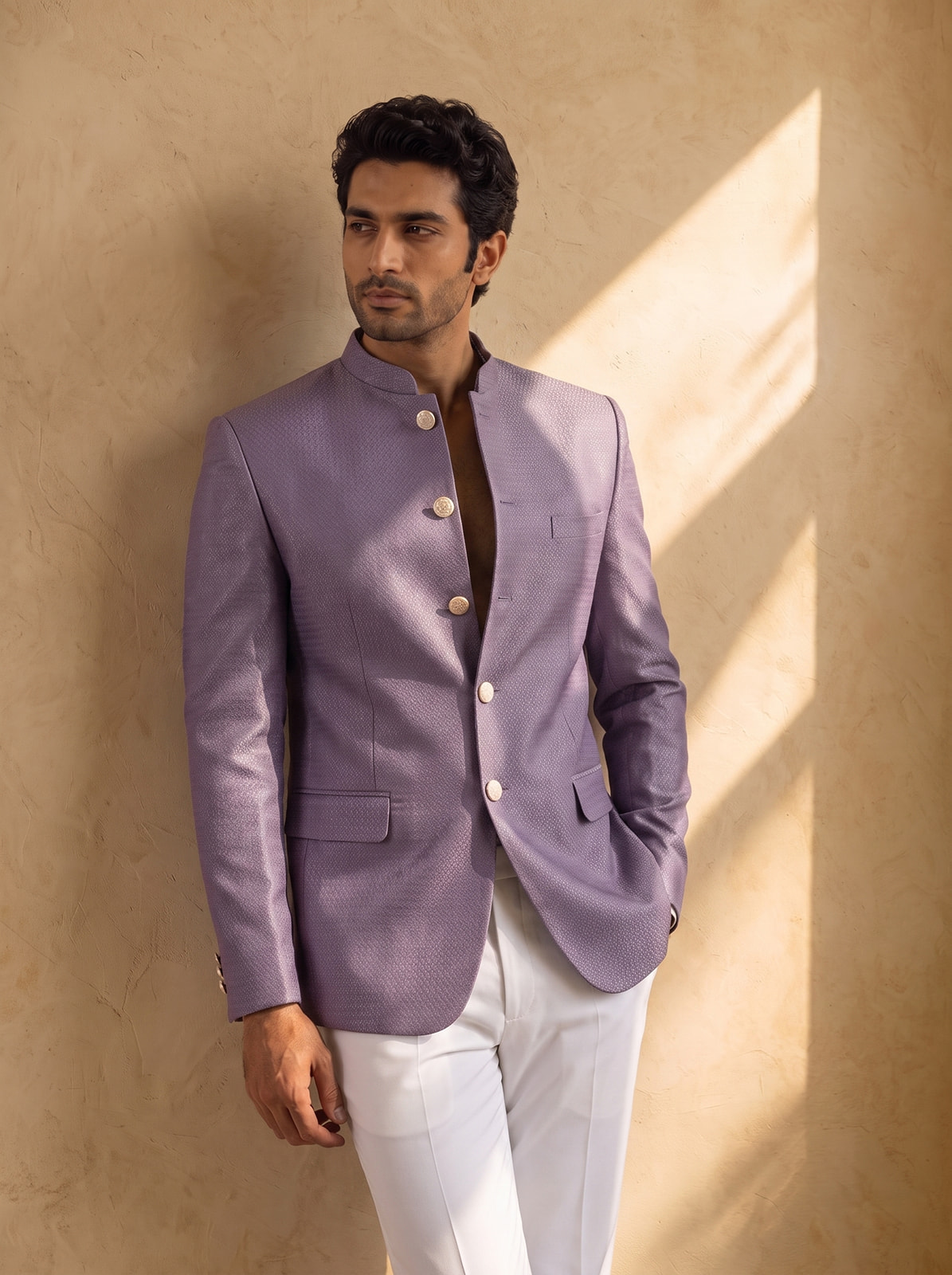 Lavender Textured Bandhgala Jacket